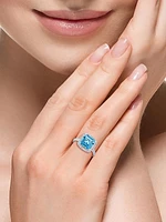 14K White Gold, Blue Topaz & 0.45 TCW Diamond Halo Ring