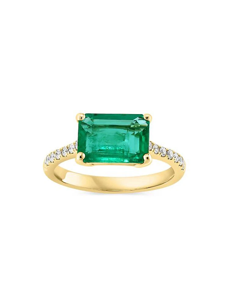 14K Yellow Gold, Emerald & 0.17 TCW Diamond Ring