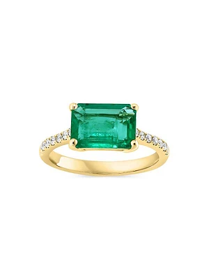 14K Yellow Gold, Emerald & 0.17 TCW Diamond Ring
