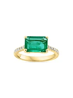 14K Yellow Gold, Emerald & 0.17 TCW Diamond Ring