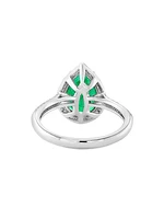 14K White Gold, Emerald & 0.28 TCW Diamond Halo Ring