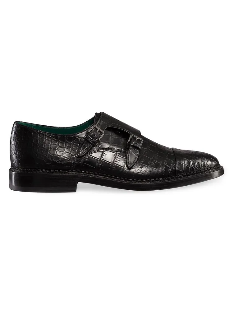 Matted Crocodile Monk Strap Shoes