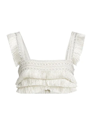 Cropped Metallic Fringe Top