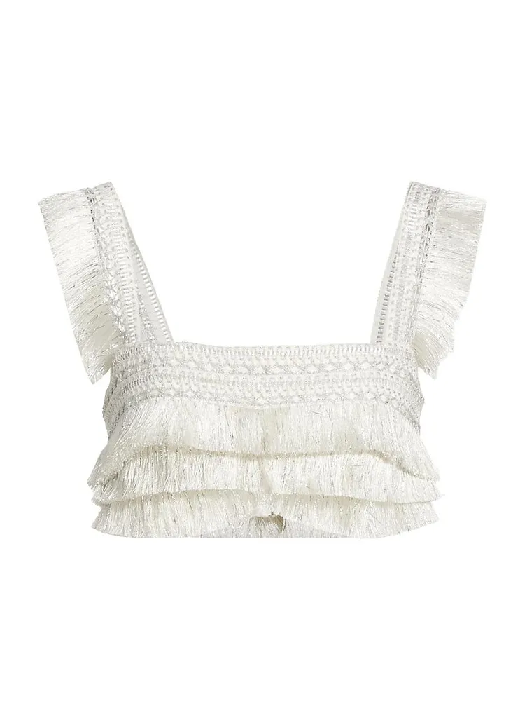 Cropped Metallic Fringe Top