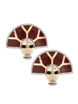 Nomoli Totem 18K Gold, Diamond & Onyx Stud Earrings