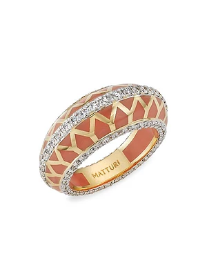 18K Yellow Gold, Enamel & 1.08 TCW Diamond Ring