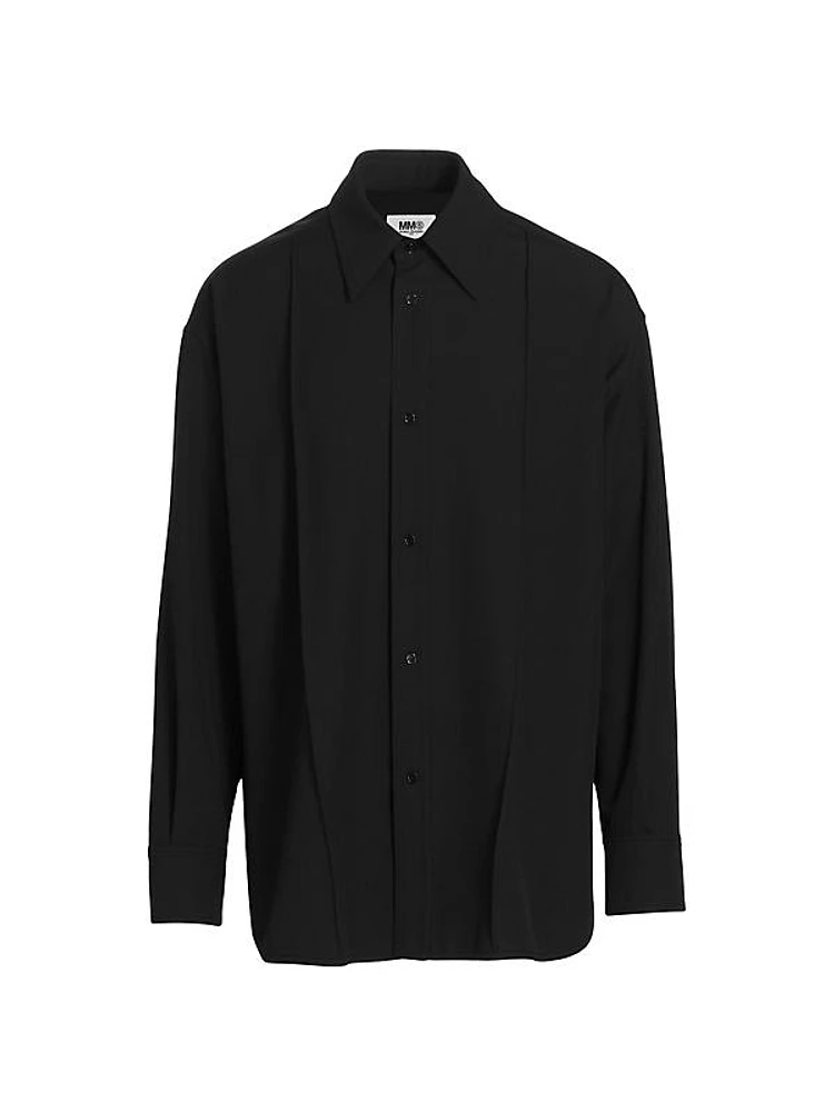 Pleated Relaxed Button-Up Shirt