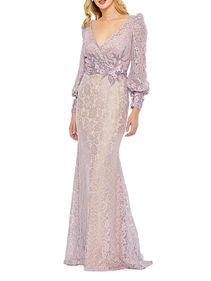 Floral Lace Long-Sleeve Gown