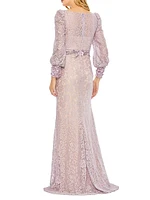 Floral Lace Long-Sleeve Gown