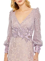 Floral Lace Long-Sleeve Gown