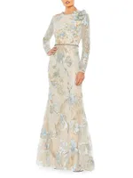 Floral Embroidered Lace Trumpet Gown