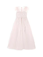 Little Girl's & Girl's Glitter-Embellished Feather-Trim Dress
