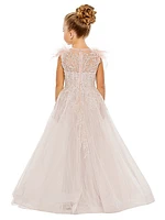 Little Girl's & Girl's Glitter-Embellished Feather-Trim Dress