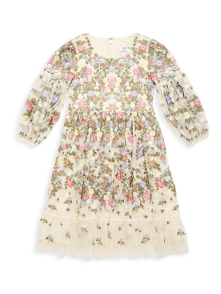 Little Girl's & Girl's Floral Embroidered Dress