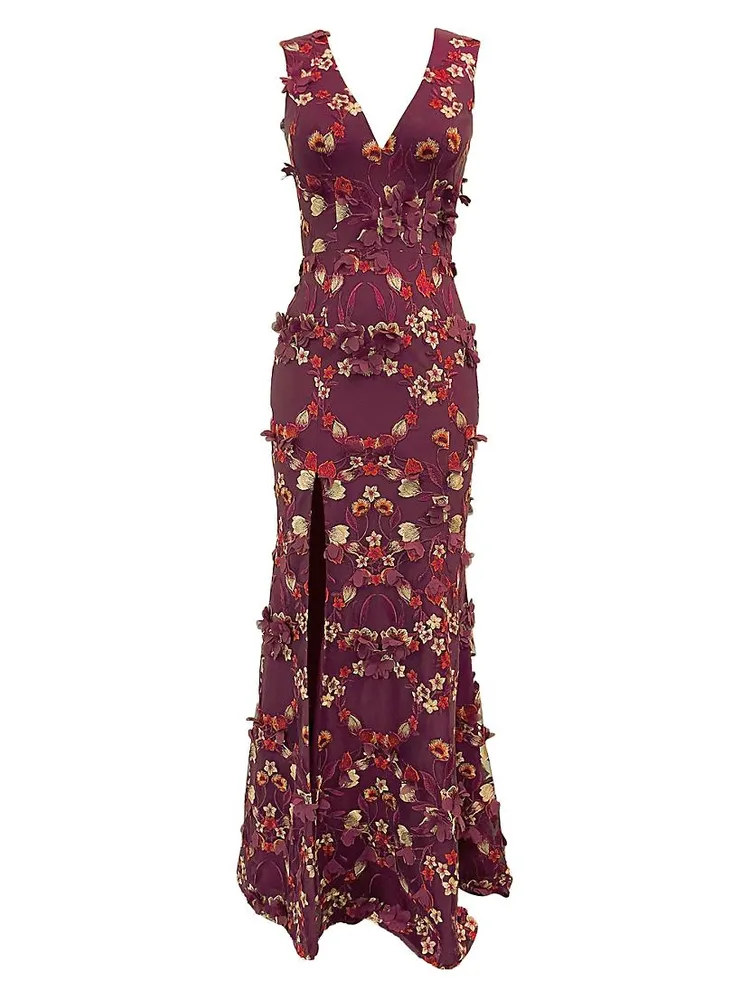 Sandra Floral-Embroidered Gown