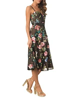 Carlita Belted Embroidered Midi-Dress