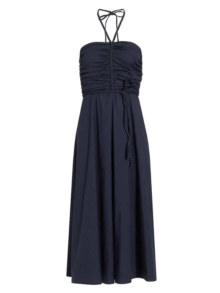 Tucker Ruched Halter Midi-Dress