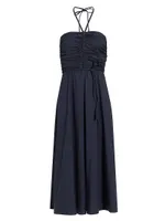 Tucker Ruched Halter Midi-Dress