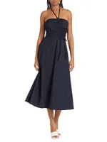 Tucker Ruched Halter Midi-Dress