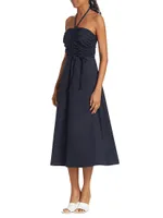 Tucker Ruched Halter Midi-Dress