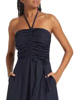 Tucker Ruched Halter Midi-Dress