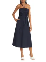 Tucker Ruched Halter Midi-Dress