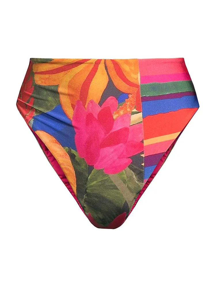 Mixed Floral High-Rise Bikini Bottoms