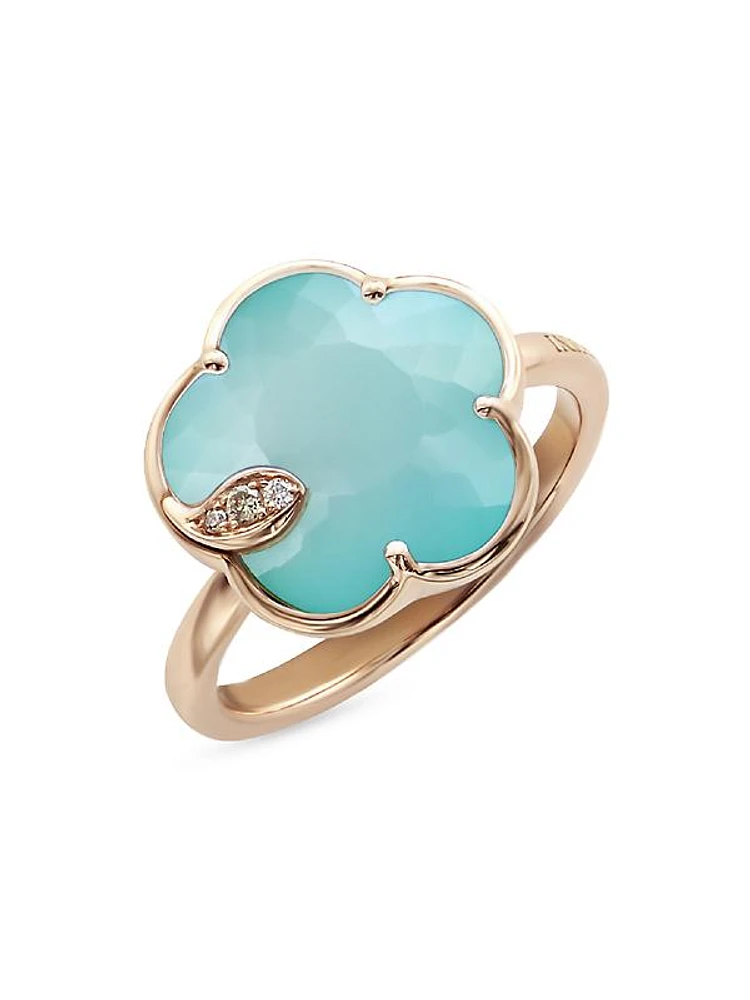 Petit Joli 18K Rose Gold, 0.04 TCW Diamonds, Turquoise & White Moonstone Doublet Ring