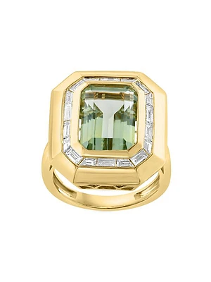 14K Yellow Gold, Green Amethyst & 0.65 TCW Diamond Cocktail Ring