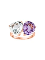 14K Rose Gold, White Topaz & Pink Amethyst Toi Et Moi Ring