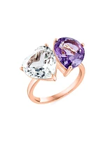 14K Rose Gold, White Topaz & Pink Amethyst Toi Et Moi Ring