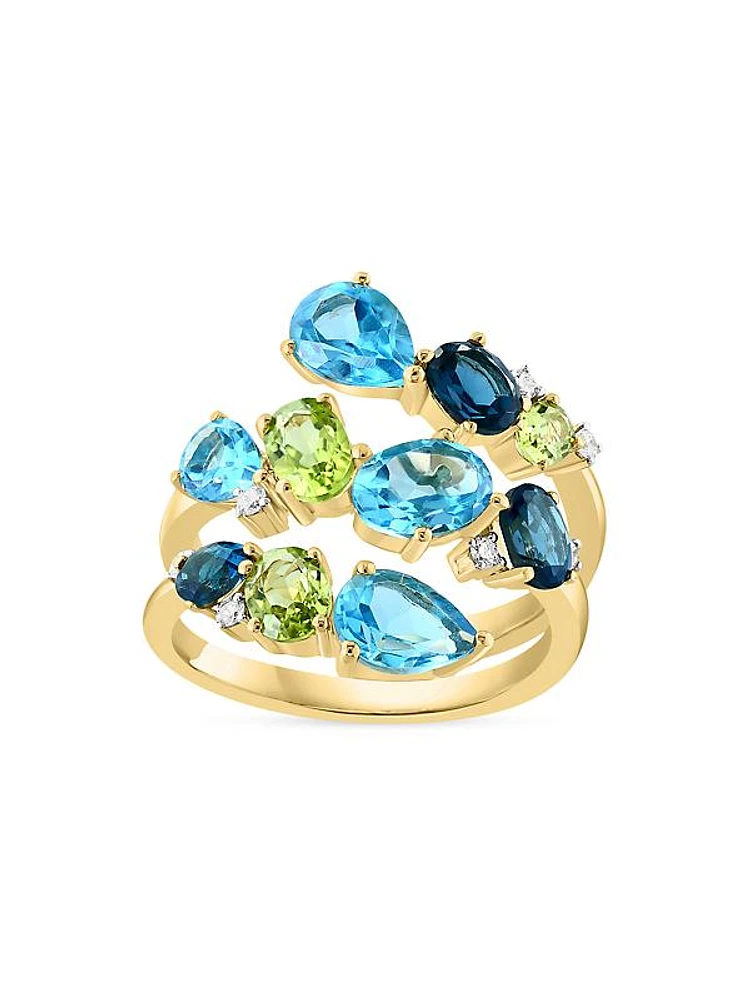 14K Yellow Gold & Multi-Gemstone Spiral Ring