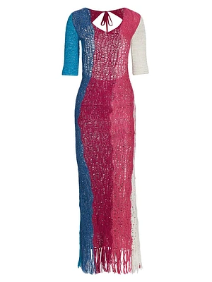 Colorblocked Crocheted Maxi Dress