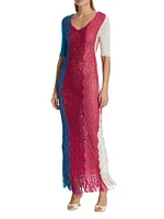 Colorblocked Crocheted Maxi Dress