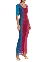 Colorblocked Crocheted Maxi Dress