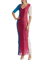 Colorblocked Crocheted Maxi Dress