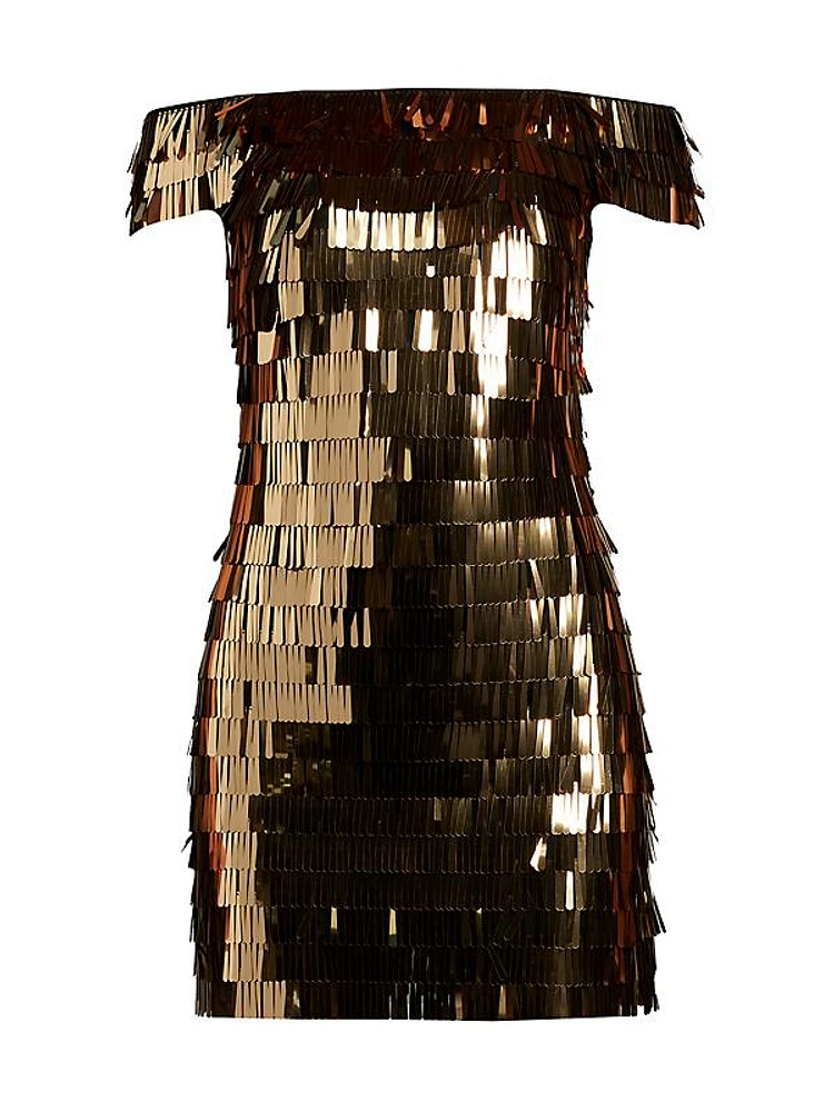 Sequin-Fringed Off-The-Shoulder Minidress