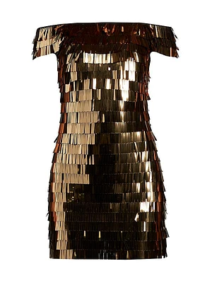 Sequin-Fringed Off-The-Shoulder Minidress