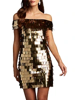 Sequin-Fringed Off-The-Shoulder Minidress