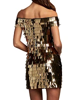 Sequin-Fringed Off-The-Shoulder Minidress