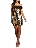 Sequin-Fringed Off-The-Shoulder Minidress