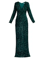 Sequined Surplice Body-Con Gown
