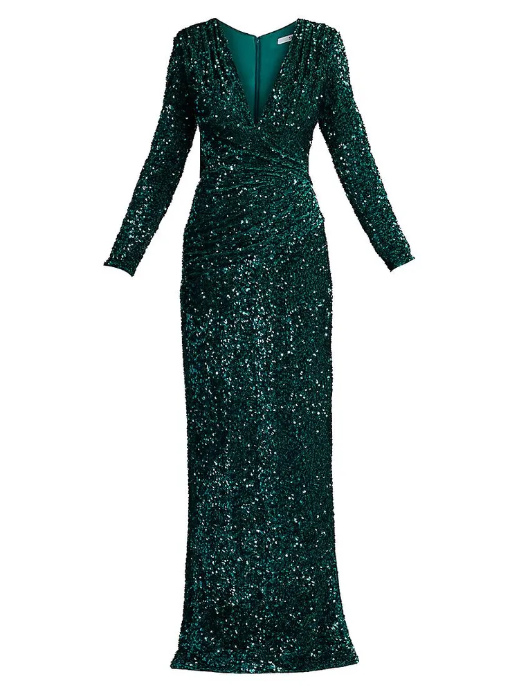 Sequined Surplice Body-Con Gown