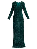 Sequined Surplice Body-Con Gown