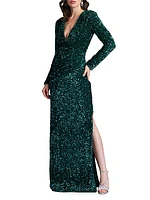 Sequined Surplice Body-Con Gown