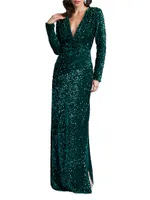 Sequined Surplice Body-Con Gown