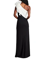 Two-Tone Ruffle Column Gown