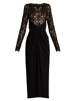 Sequined Lace Crepe Midi-Dress