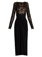 Sequined Lace Crepe Midi-Dress