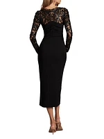 Sequined Lace Crepe Midi-Dress